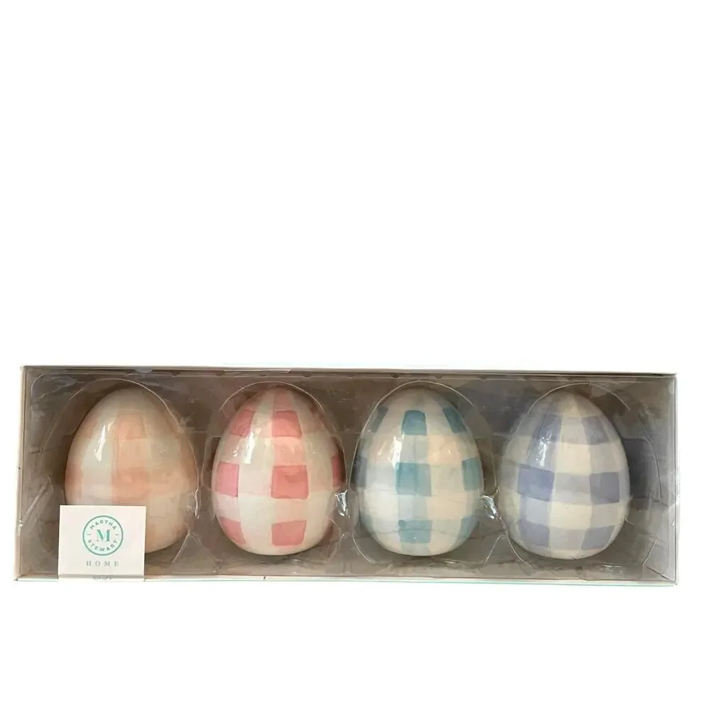 Martha Stewart Pastel Plaid Ceramic Easter Eggs Set of 4 Spring Decor NEW